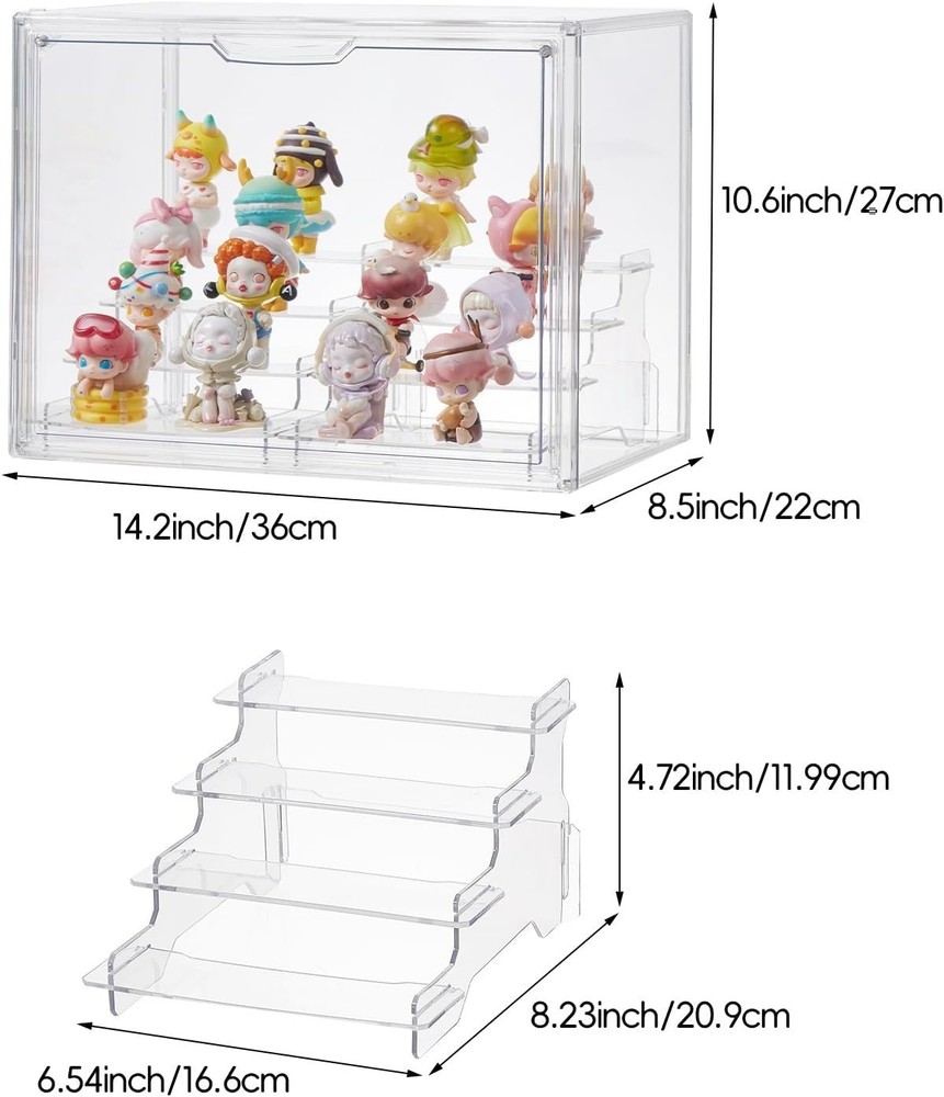 4 Tiers Clear Acrylic Display Case, Plastic Storage Bins with 2 Display Riser...