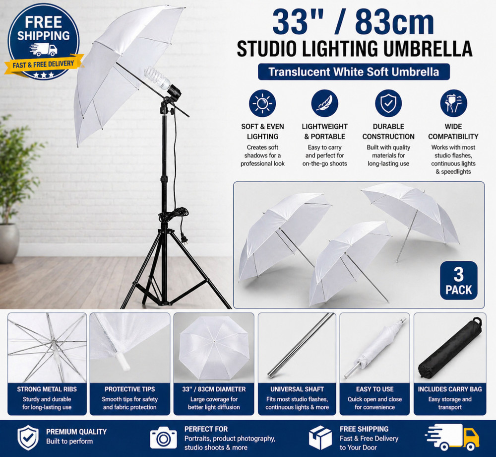 33" 83cm Studio Flash Translucent White Soft Umbrella