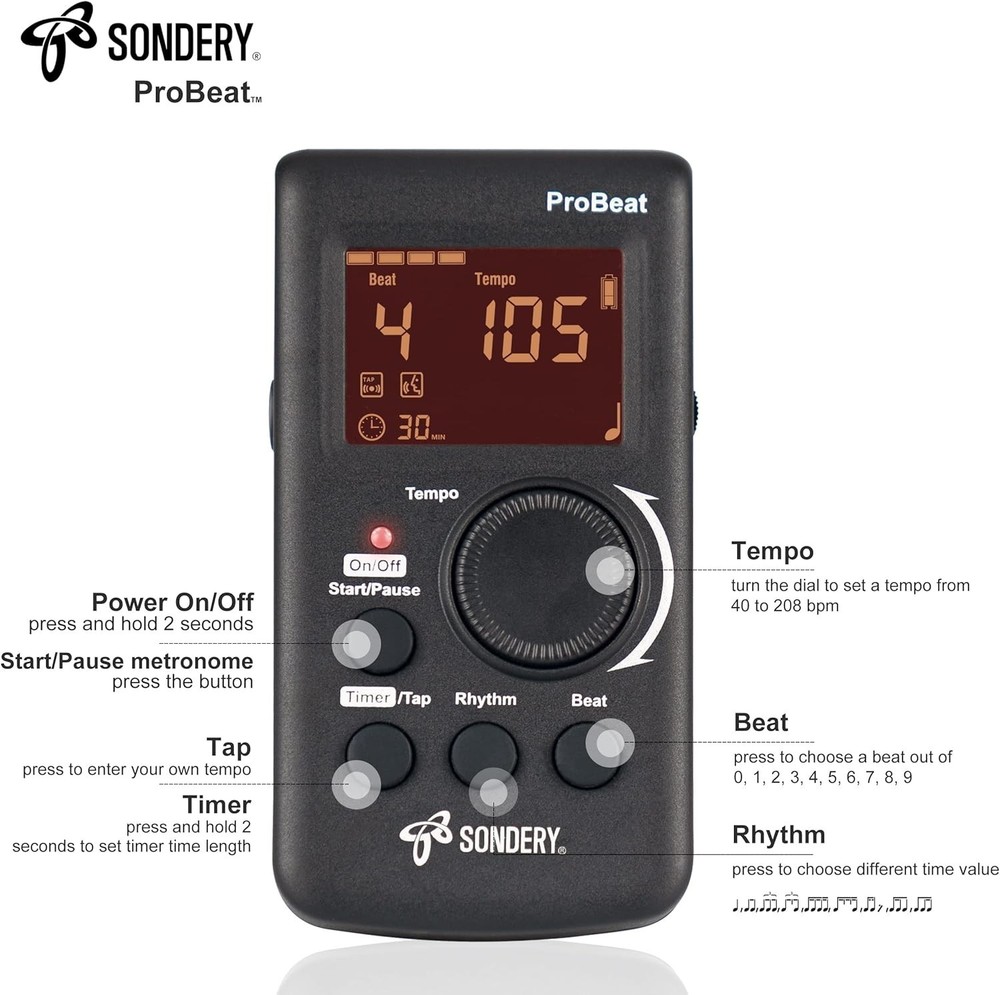 Digital Metronome Rechargeable English Vocal Counting with Timer Function for...
