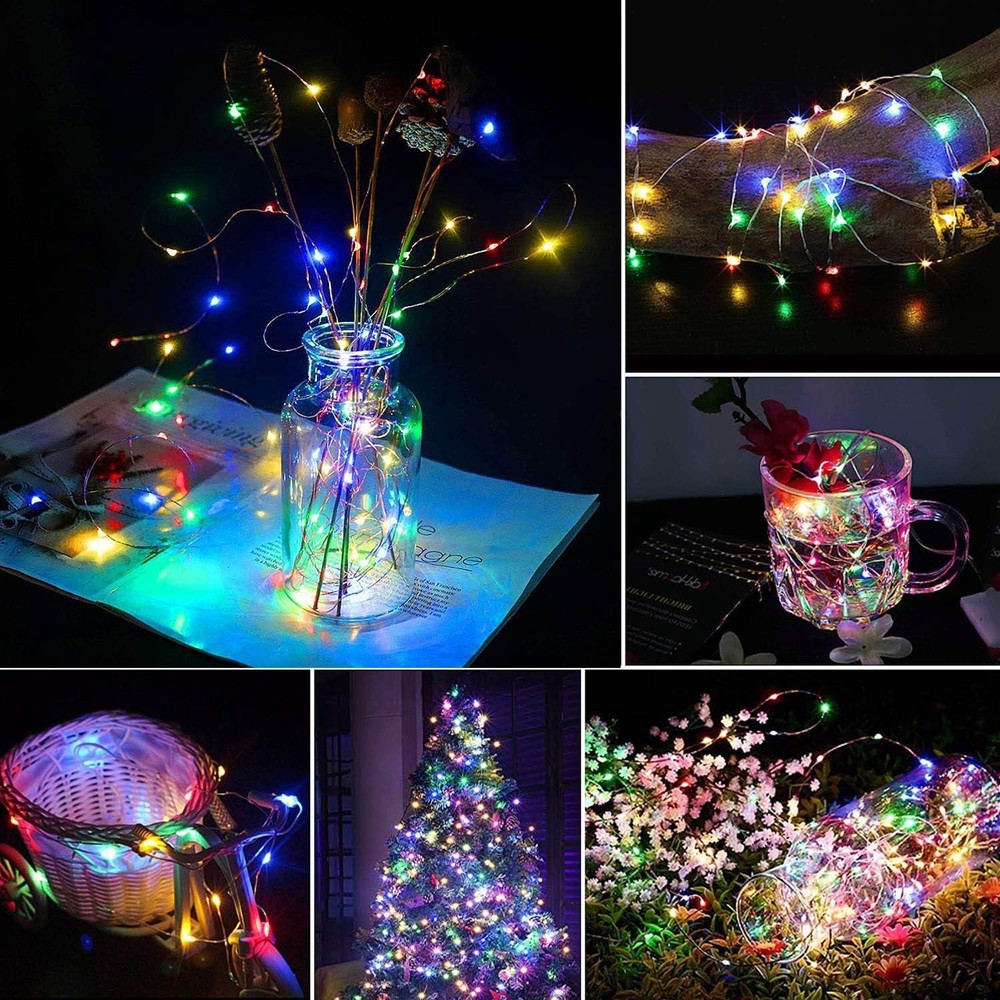 2Pack Solar String Lights 200 LED 66FT Copper Wire Waterproof 8 Modes Multicolor