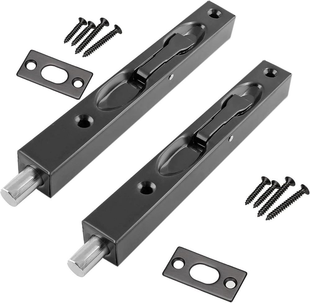 (2-Pack) 304 (2-pack, Black) 6 inch Flush Bolt, 6 &Stainless Steel