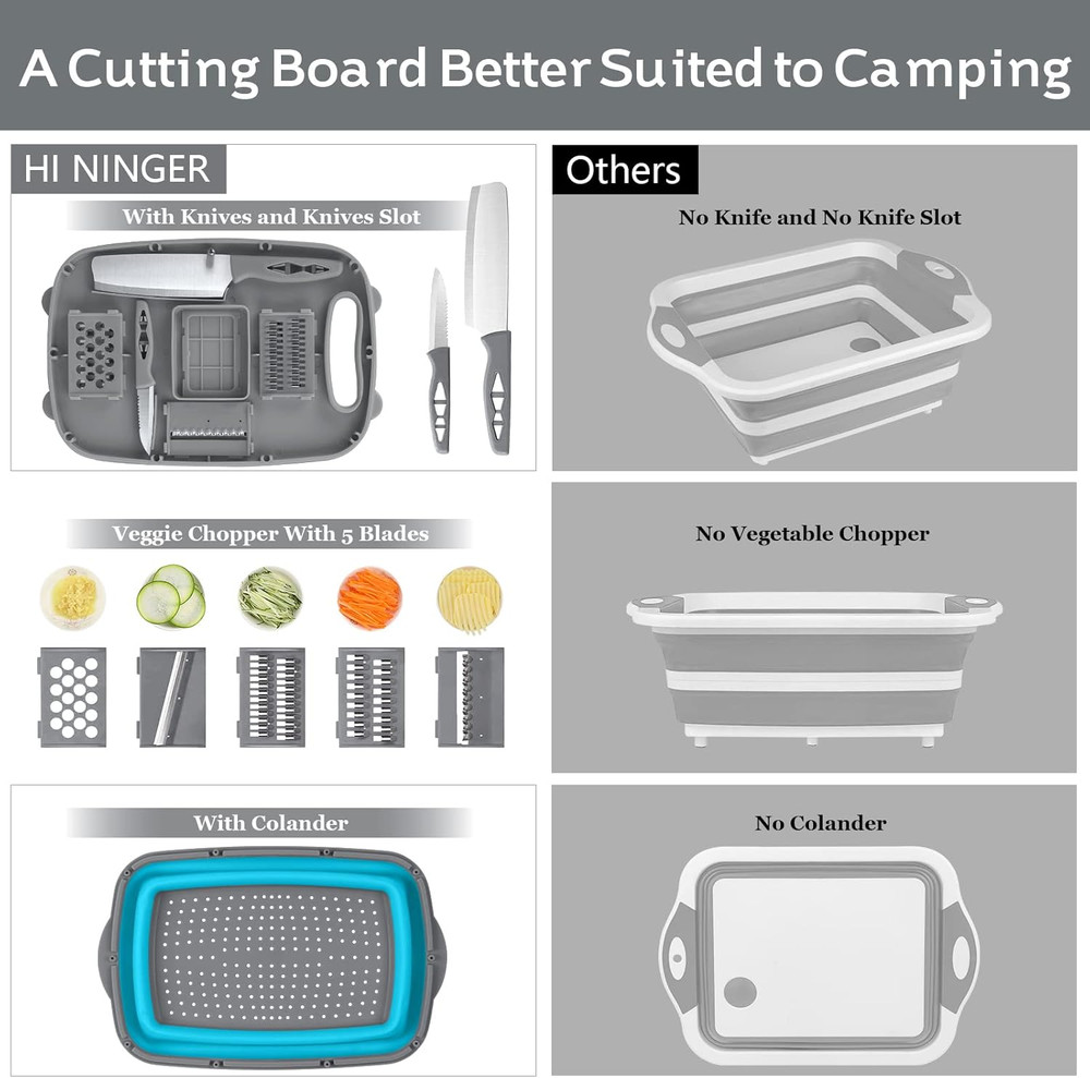 Cutting Board, Collapsible Chopping Board with Colander, 9-In-1 Multi Chopping B