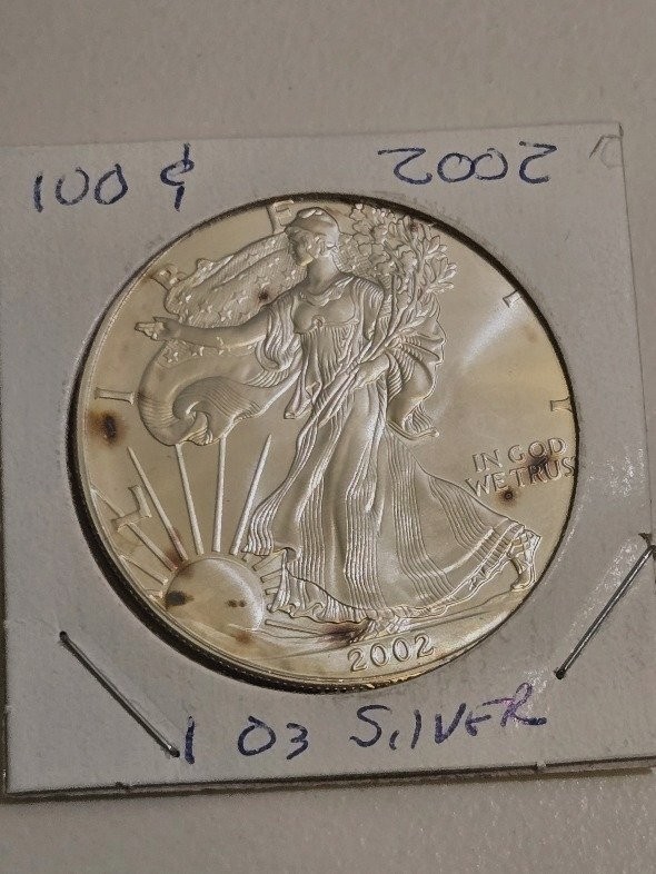 2002 US $1 American Silver Eagle ASE 1oz Fine Silver Uncirculated