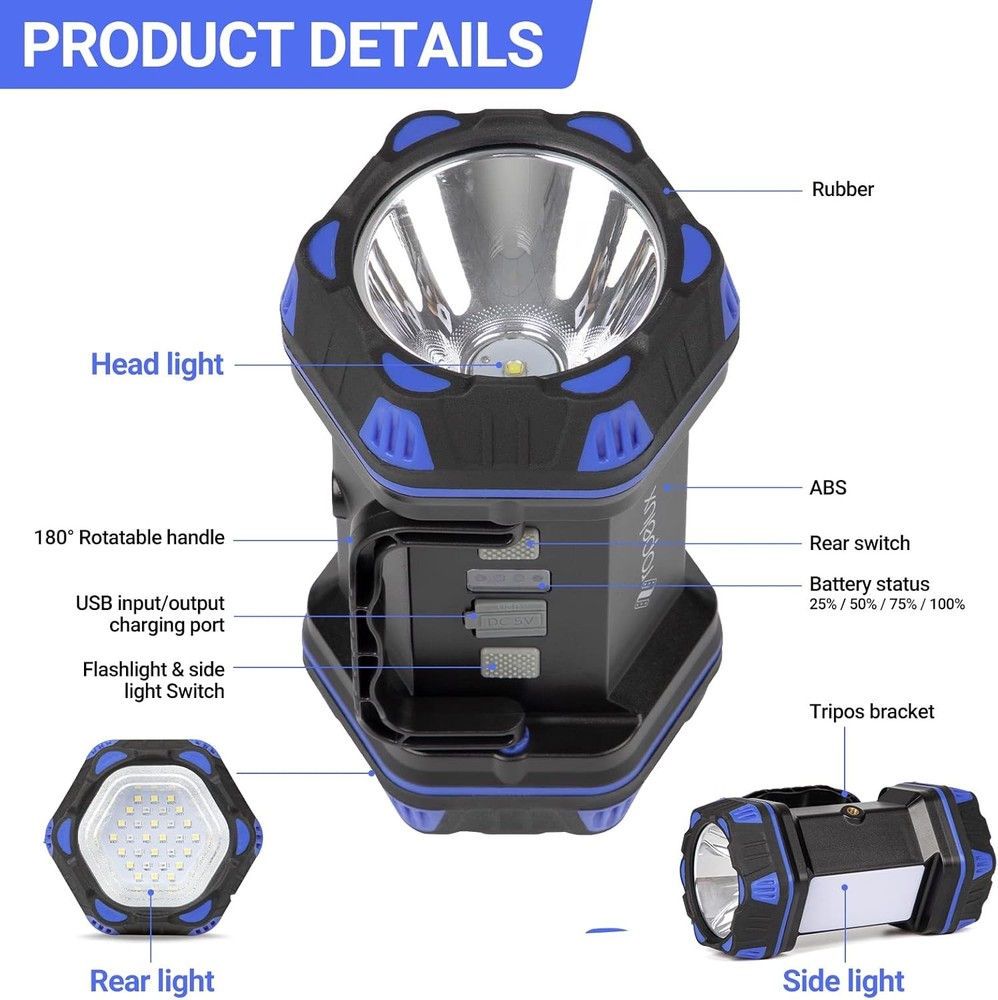 Led Camping Lantern Rechargeable, Flashlight 1500LM, 8 1PACK, Blue