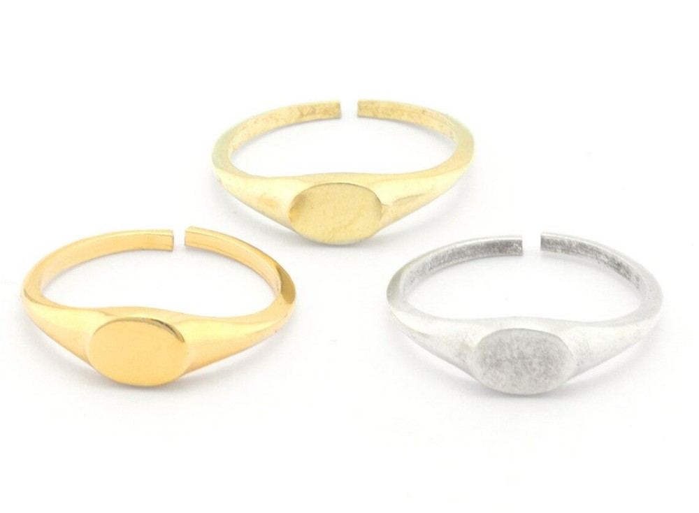 2 Pcs Minimalist Ring Adjustable base blank raw brass,silver,shiny gold 2896