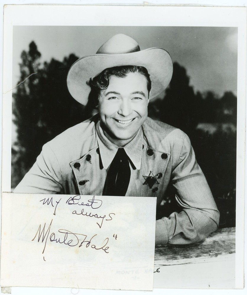 Monte Hale Hand Signed Index Card + Photograph
