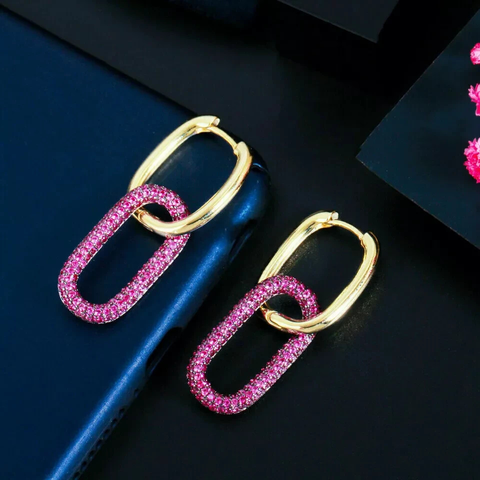 1.50Ct Lab Created Red Ruby Oval Drop/Dangle Earrings 14K Yellow Gold Finish