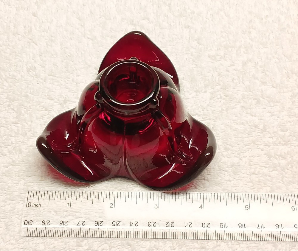 Vintage Duncan & Miller Ruby Red Glass American Leaf Candle Holder