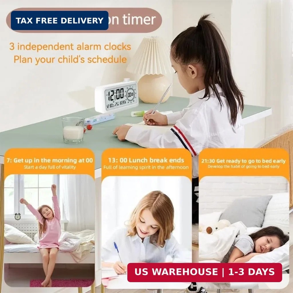 Visual Digital Timer for Kids with LCD Display,3-Level Adjustable Backlight,Temp