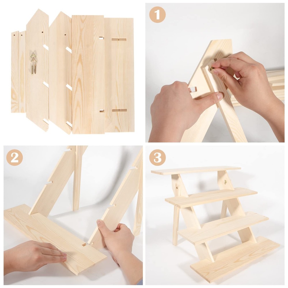 4 Tier Wood Cupcake Display Stand Tool Free Retail Cookie Display Riser,Rusti...