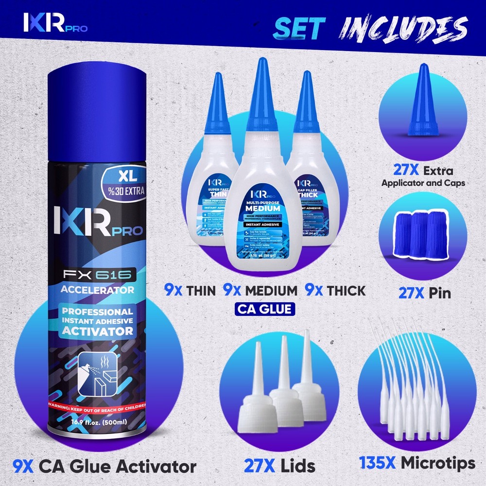 CA Glue with Activator Kit 27x1.75 oz. CA Glue (Thin Medium Thick) 16.9 oz.