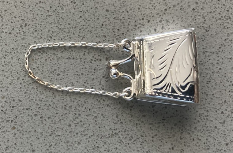 Tiny sterling silver etched purse pill box