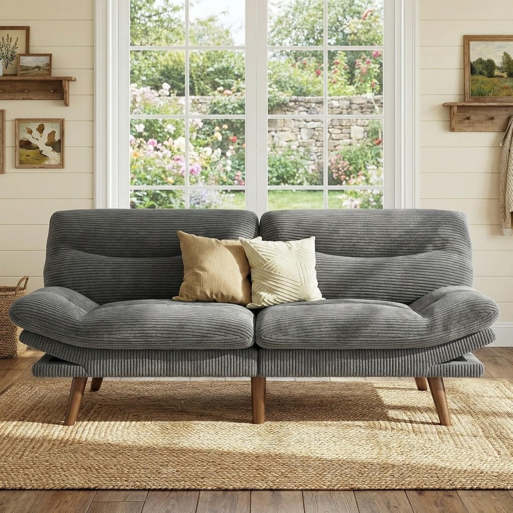 Futon Sofa Bed 66” Futon Couch W/ Adjustable Backrest & Armrests Convertible