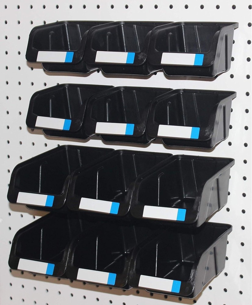 Pegboard Bins - 12 Pack - Hooks to Peg Board Organize Hardware, Accessories NEW