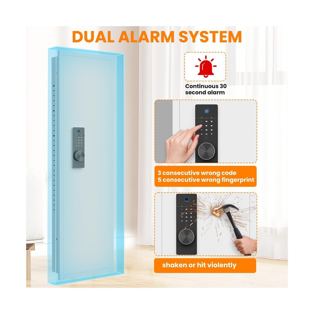 53.15" Wall Safe Between the Studs, Biometric Fingerprint Hidden Safe with Du...