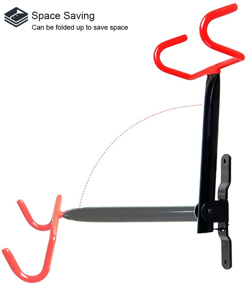 Bike Wall Mount Hanger 2 Pack Foldable Bicycle Storage Horizontal Rack Hook