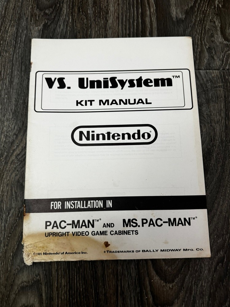 VS UNISYSTEM NINTENDO Pac Man Ms. Pac Man arcade Installation Kit Manual !