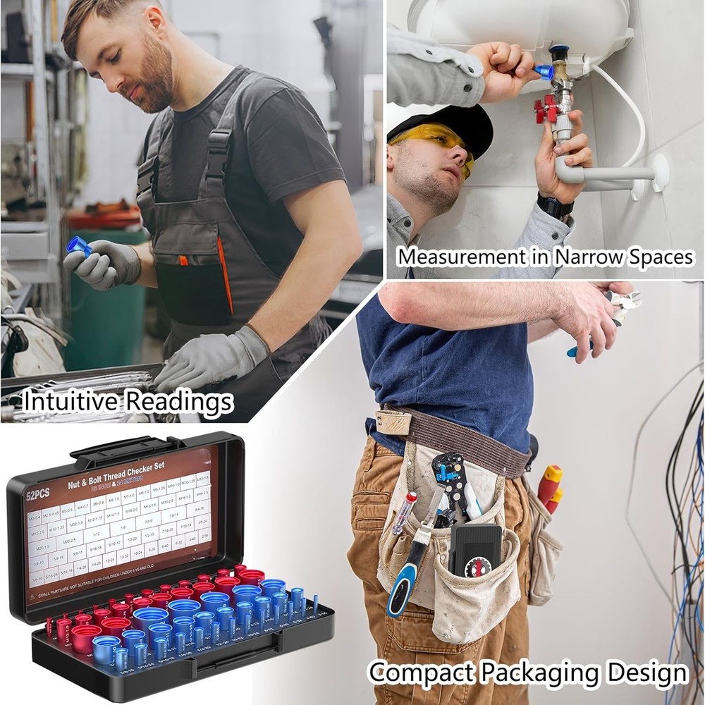 52PCS Thread Checker, Nut and Bolt Thread Checker, Thread Checker Kit in Stan...