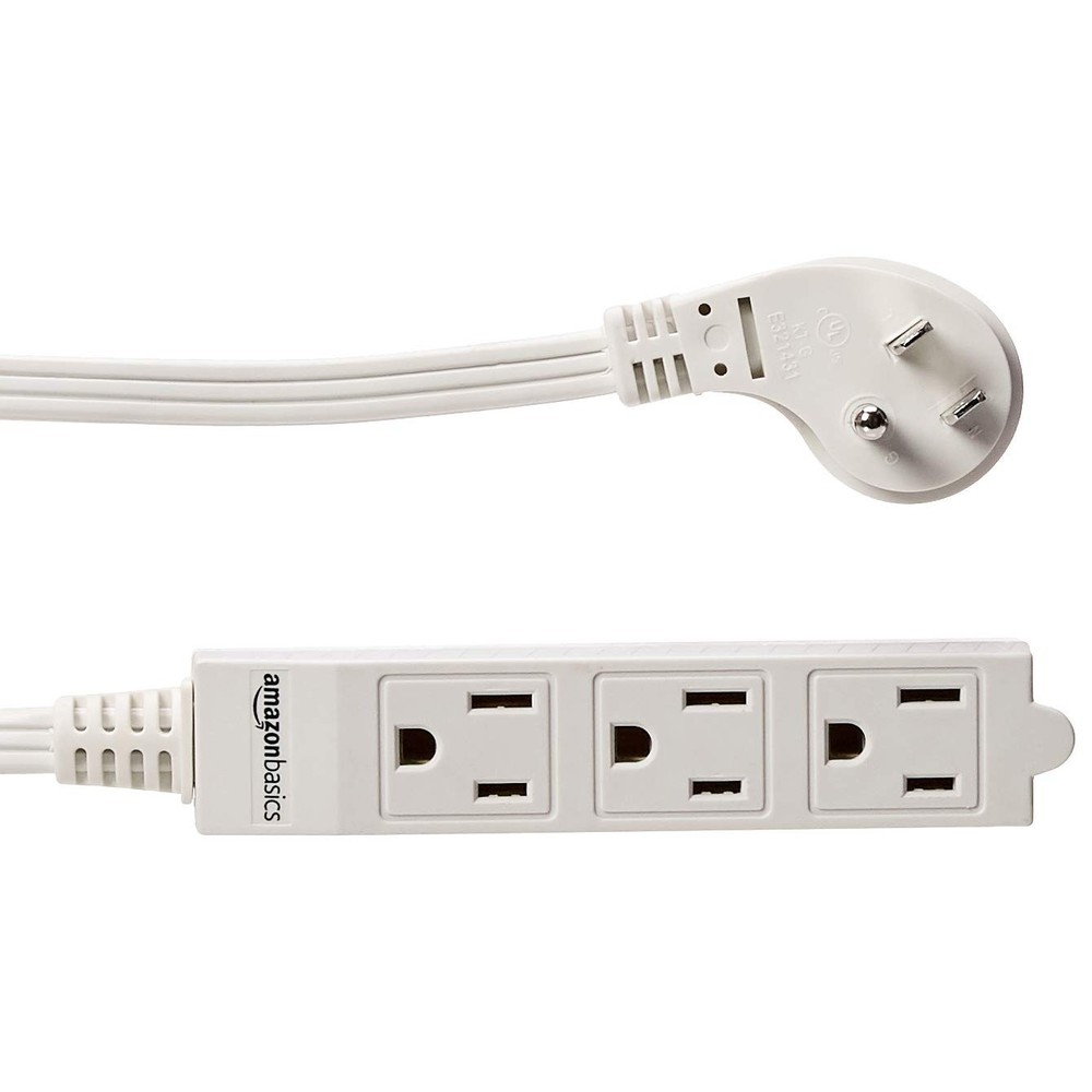 Home Office Setup 3 Outlet Power Strip - Flat Plug 3ft White 2 Pack