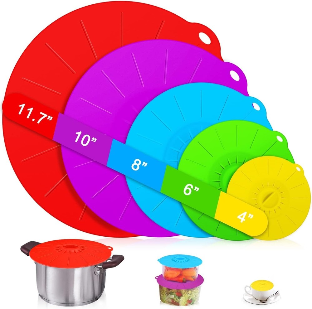 Silicone lids - 5 Pack Heat 5pcs Big size Multi purpose, multi colors