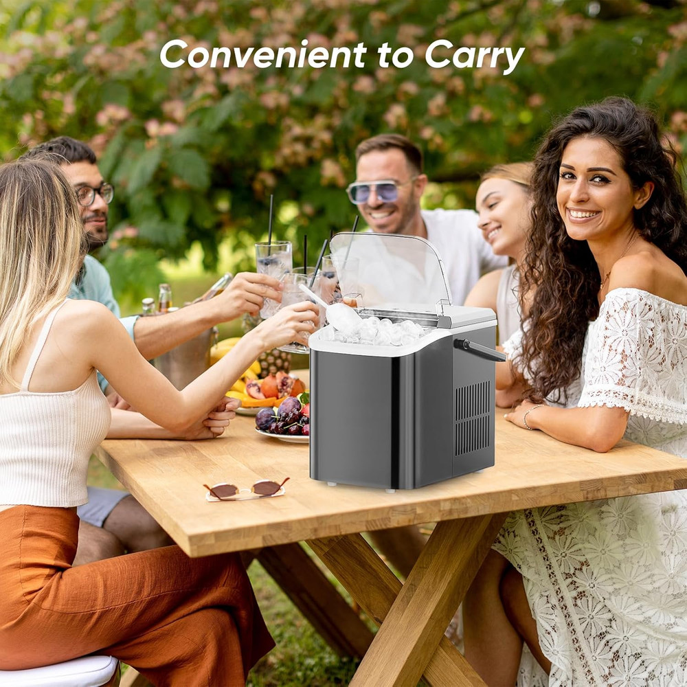 Countertop Ice Maker with Handle, 26Lbs/24H Portable Ice Machine, 9 Bullet Cubes