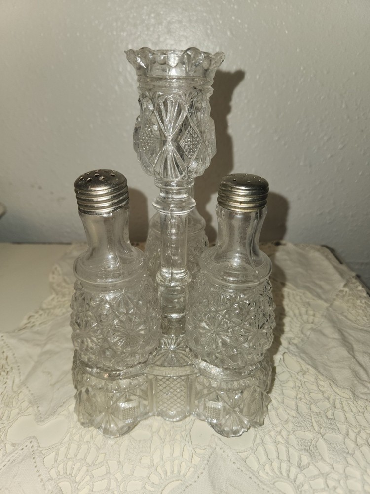 Antique EAPG Daisy and Button Condiment Set with Tray