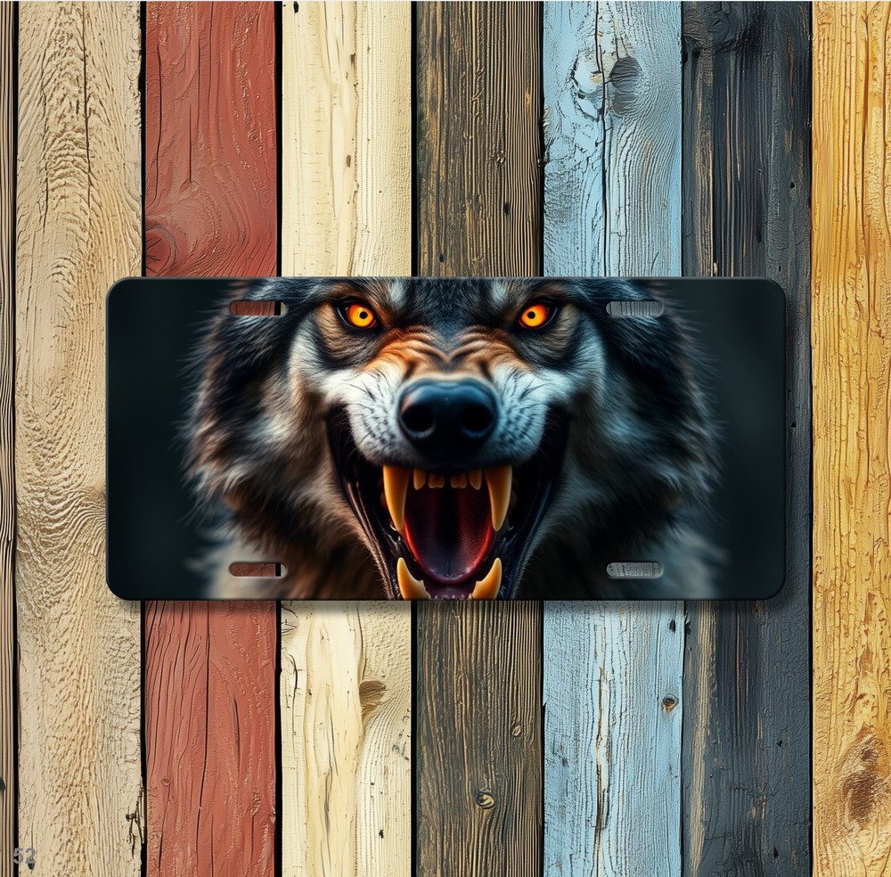 Aggressive Wolf License Plate Snarling Design Personalized Front Plate Special G
