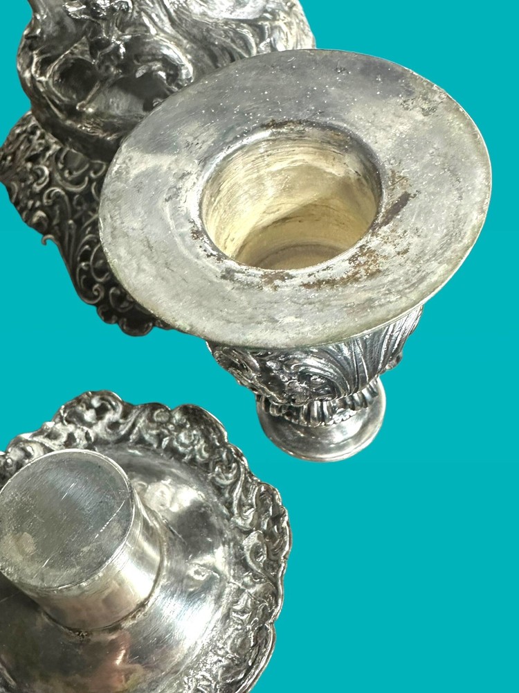 Stunning Antique Solid 800 Silver German Rococo Detachable Candlestick Holder