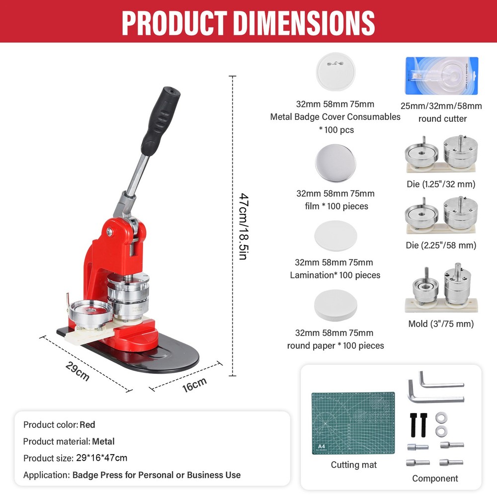 32/58/75mm Button Maker Kit Button Maker Pin Badge Press Magnet Machine
