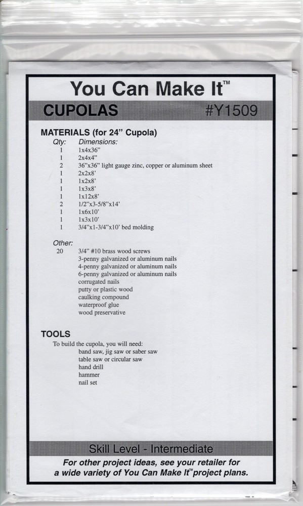 "Cupolas" Craft Patterns Construction You Can Make ItY1509 18",24",30" UNCUT