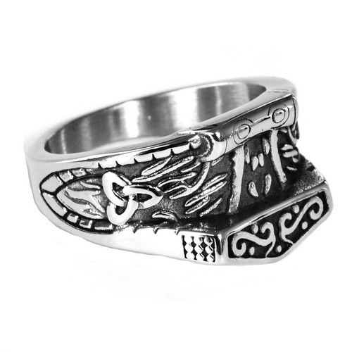 Stainless Steel Celtic Thor's Hammer Ring with Trinity Knots