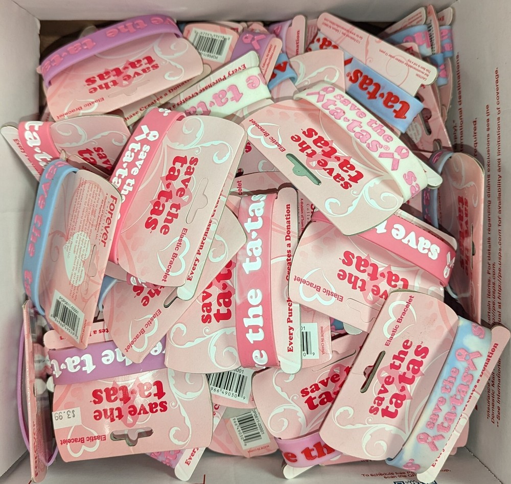 FOREVER COLLECTABLES SAVE THE TA-TAS ASSORTED ELASTIC BRACELETS  *SEE VARIATIONS