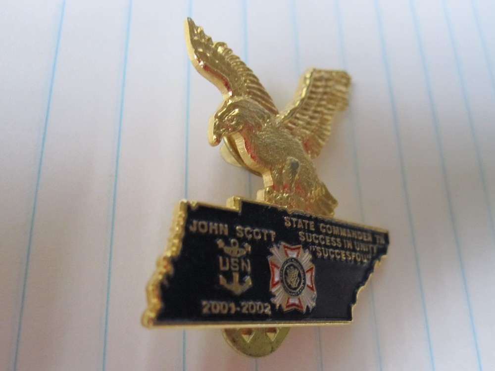 USN 2001-2002 JOHN SCOTT State Commander TENNESSEE Eagle Pin Pinback