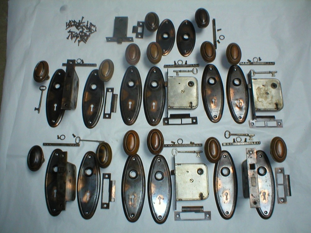 Antique Japanned Door Hardware Set