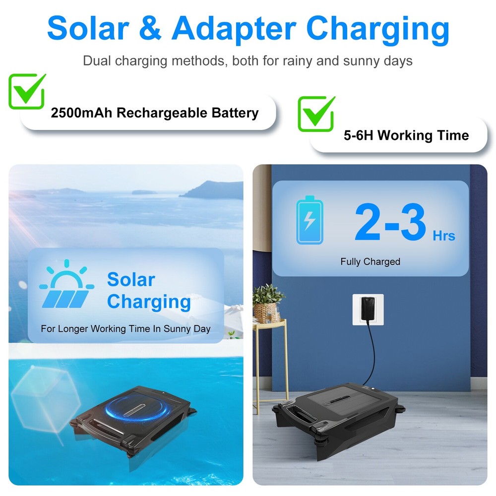 Solar Robotic Pool Skimmer Swimming Pool Surface Solar Surface 2 Modes &APP Tool