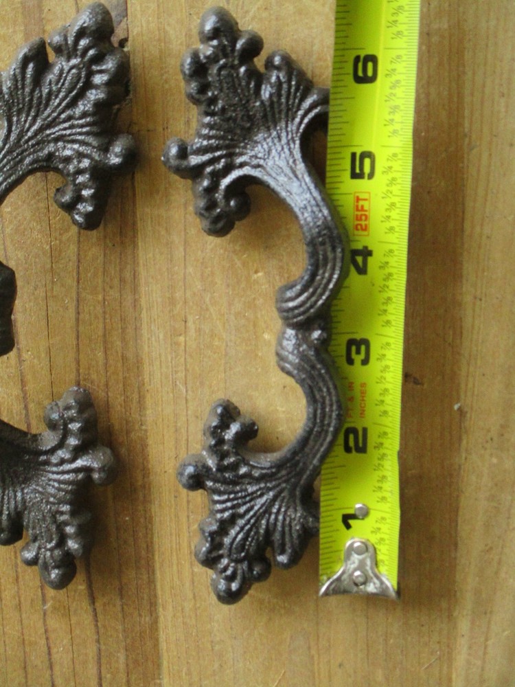 6 Cast Iron Antique Victorian Style Drawer Pull Barn Handle Door Handles Bin