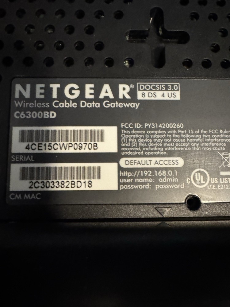 Netgear Wireless Cable Data Gateway Router, Model C6300BD