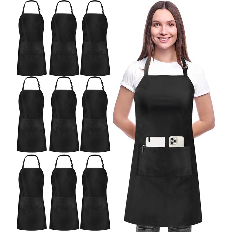 10 Pack Polyester Bib Aprons W/ Adjustable Straps & Front Pockets Cooking New