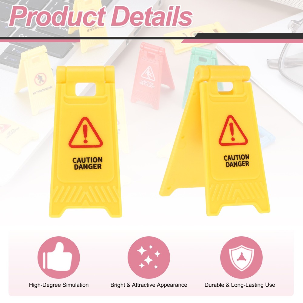 Miniature Warning Sign, Caution Danger Signs (Yellow, 2pcs)