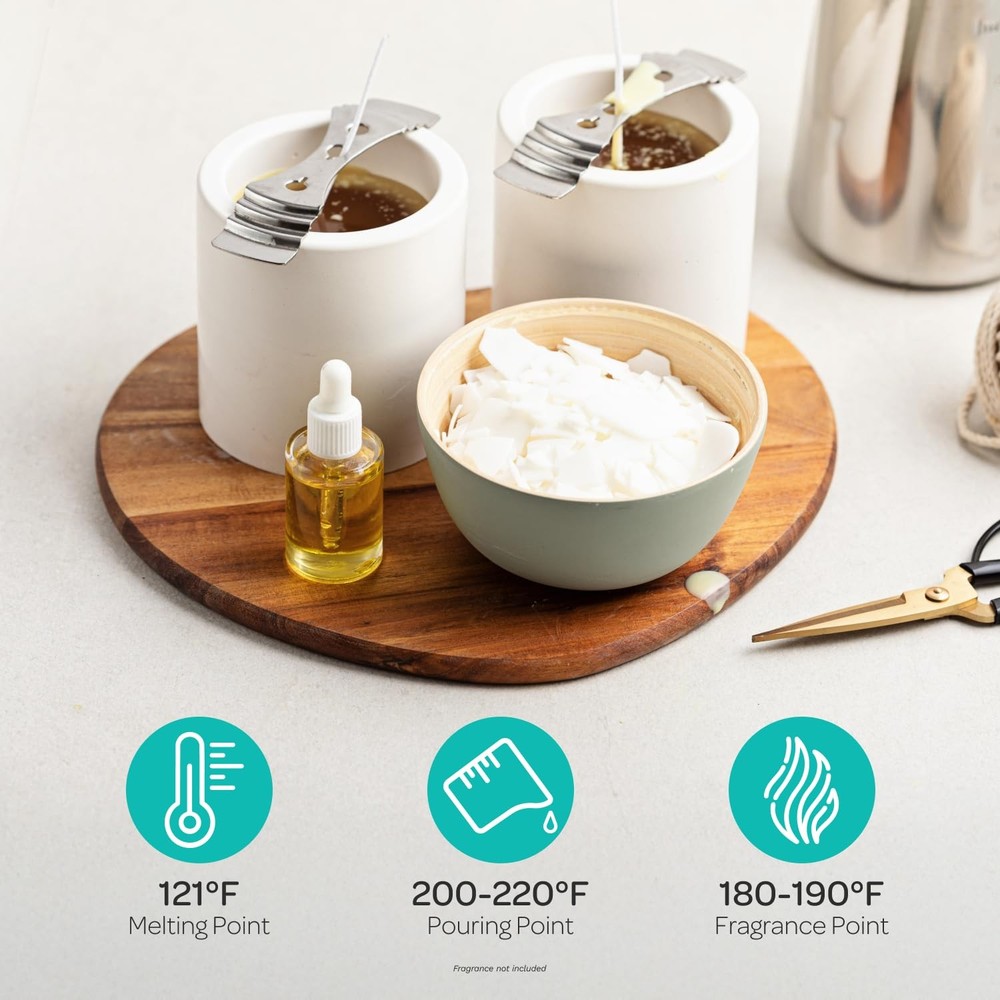 Soy Wax for Candle Making 2lb Kit - Includes 10 Wicks & 2 Metal Centering Dev...