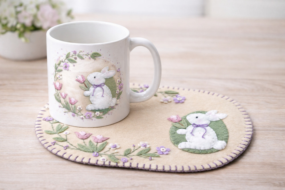 Mug Rug Wool Felt Embroidery Kit -Spring Time - Spring and Easter pattern