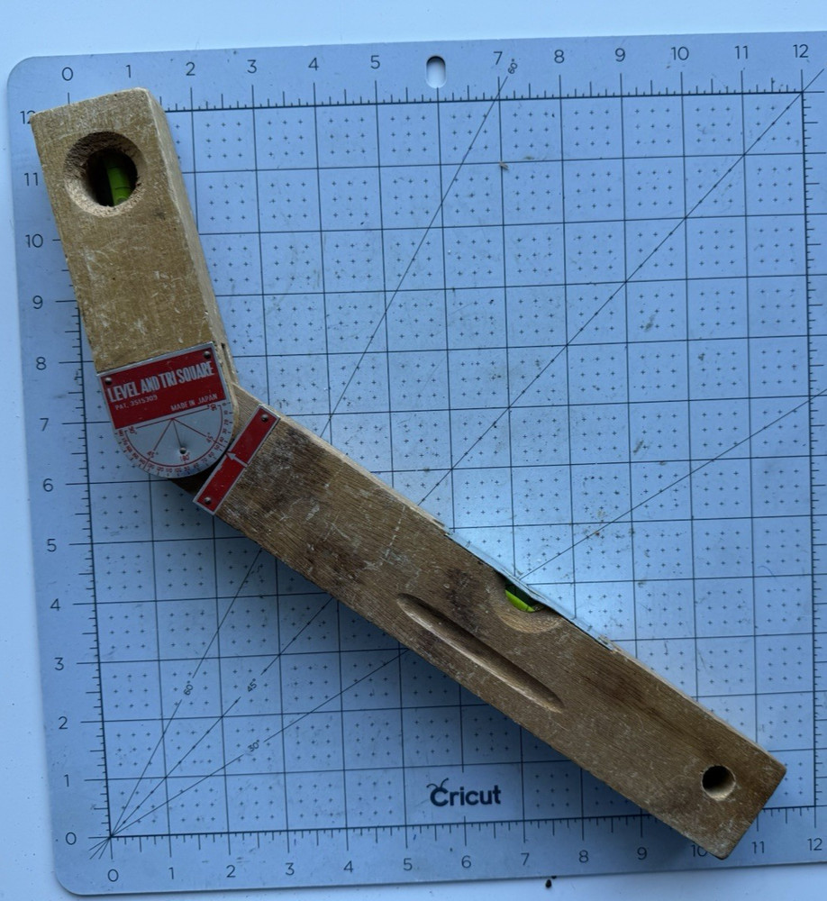 Vintage Japanese Double Level & Tri Square Wooden Tool Adjustable Angle Square
