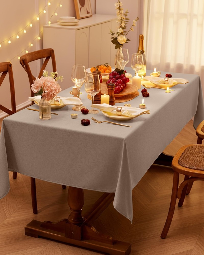 Pureegg Table Cloth for Rectangle Tables - Elegant Linen Mocha Tablecloth Resist