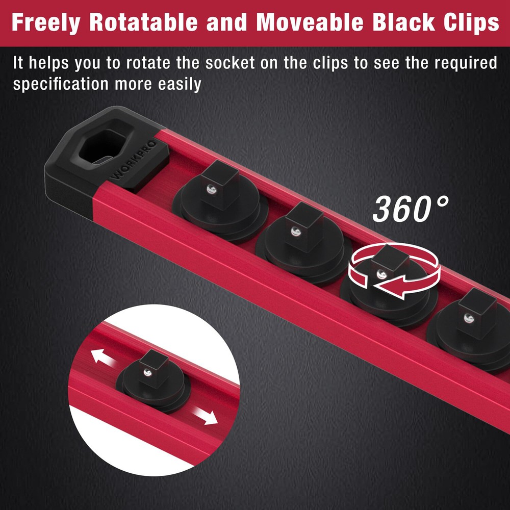 WORKPRO 1/4 Drive Magnetic Socket Organizer Socket Rail Heavy Duty Socket Holder