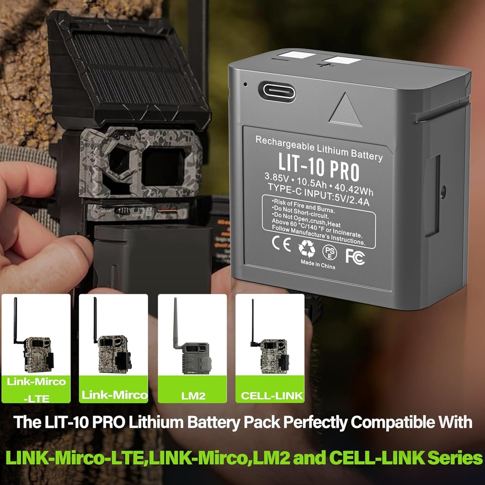 2Pack LIT-10 Pro Battery for SPYPOINT Cellular Trail LM2 Link-Micro-S-LTE Camera