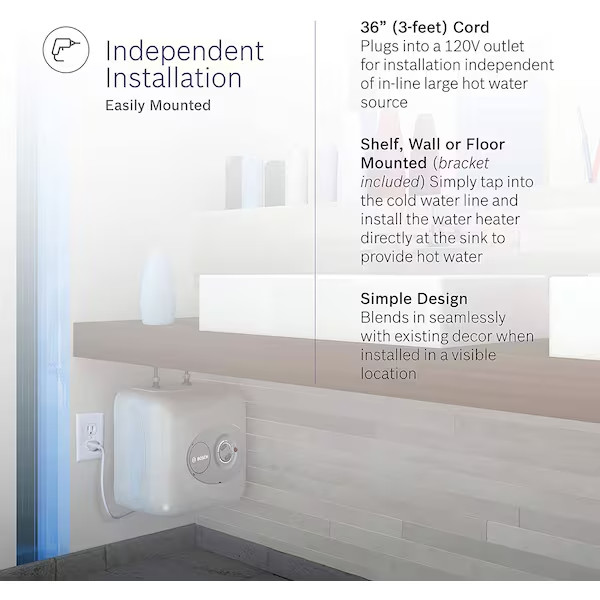 Wall Mount Point-of-Use Water Heater, 120V AC, 2.7 gal, 1440 W, Single Phase, 10