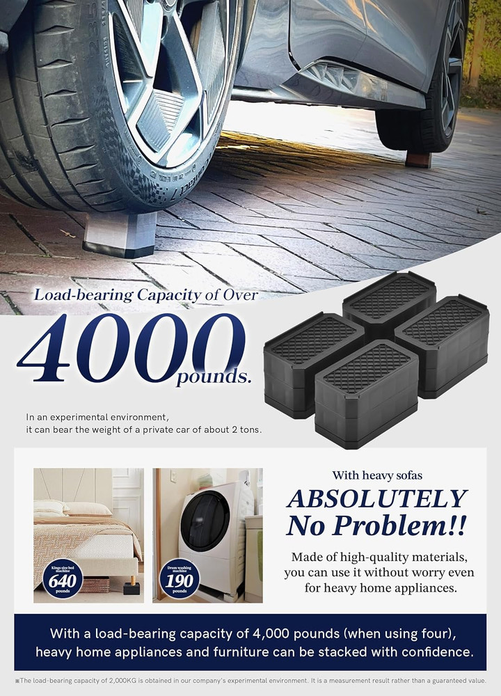 Rectangle Bed Risers Furniture Risers Heavy-Duty Rectangular Adjustable Block Li