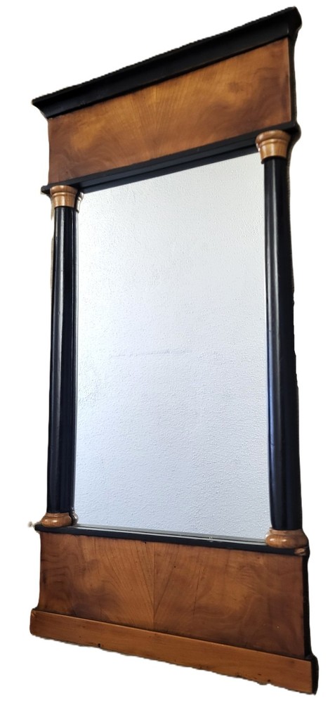 Antique GERMAN Austrian 20th C Vertical Ebony Column BIEDERMEIER Wall MIRROR