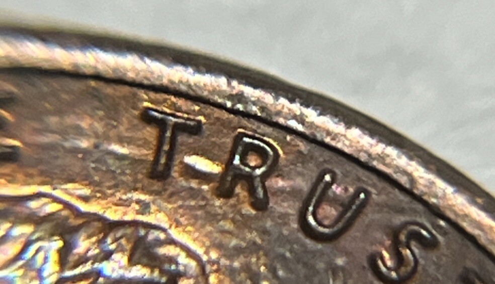 1983 Penny Error Die Crack Through TRUST & Strike Though Grease