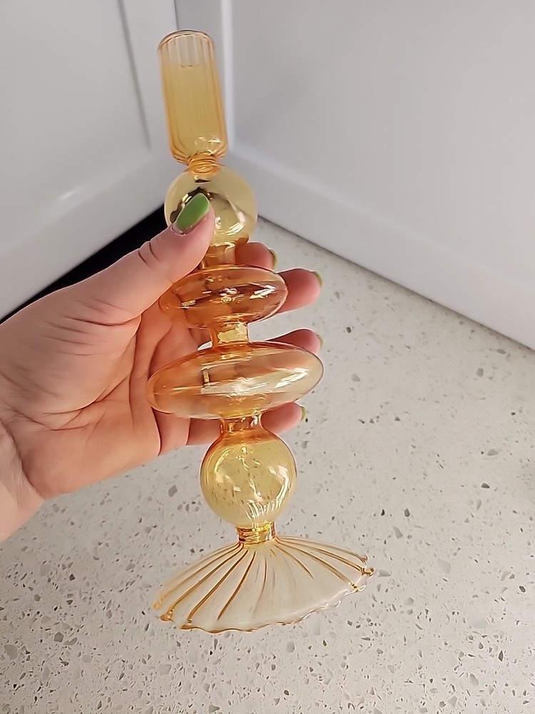 Orange Glass Candle Holder Bubbles